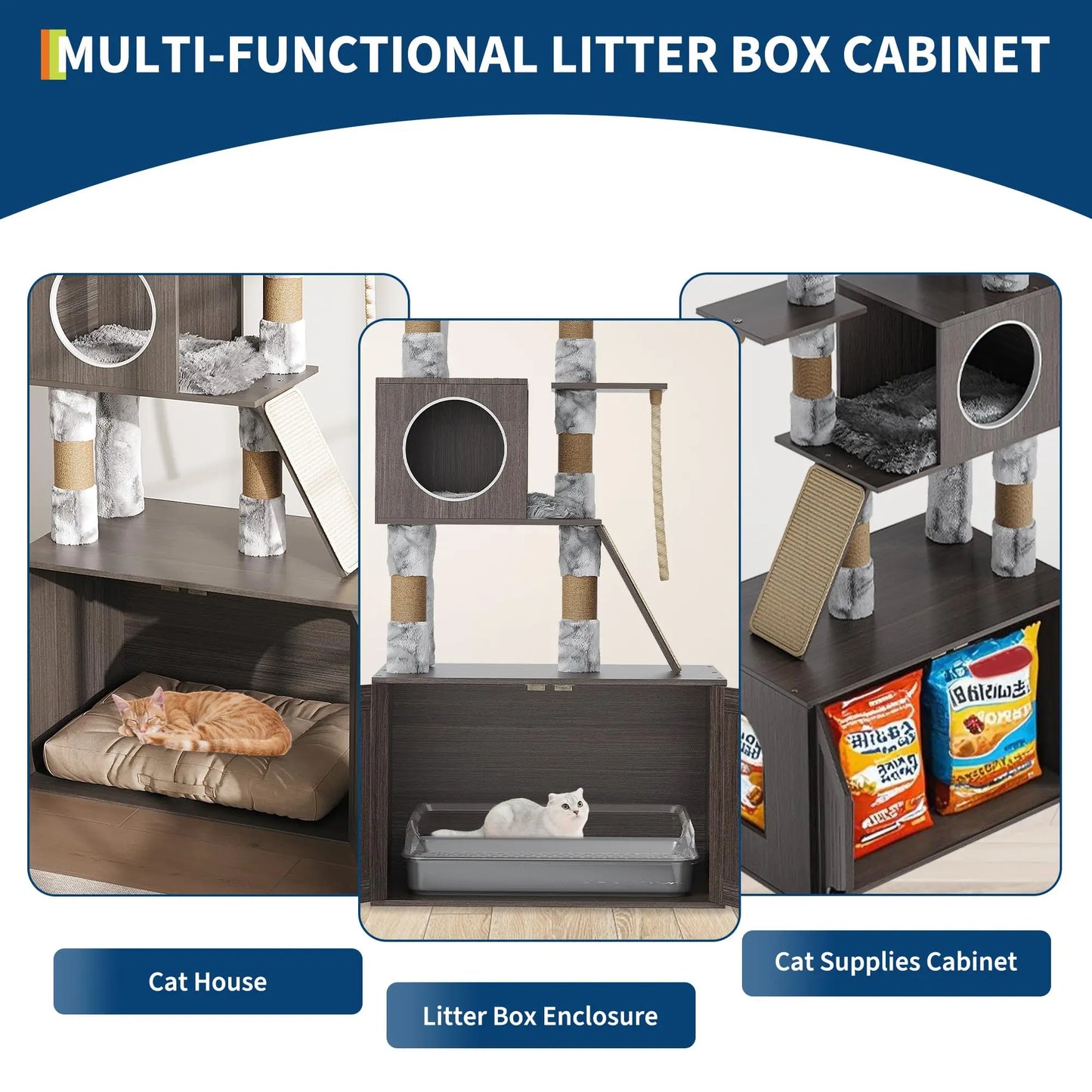 66.9'' Multi-Level Cat Tree Tower with Enclosed Litter Box – Cat Furniture for Indoor