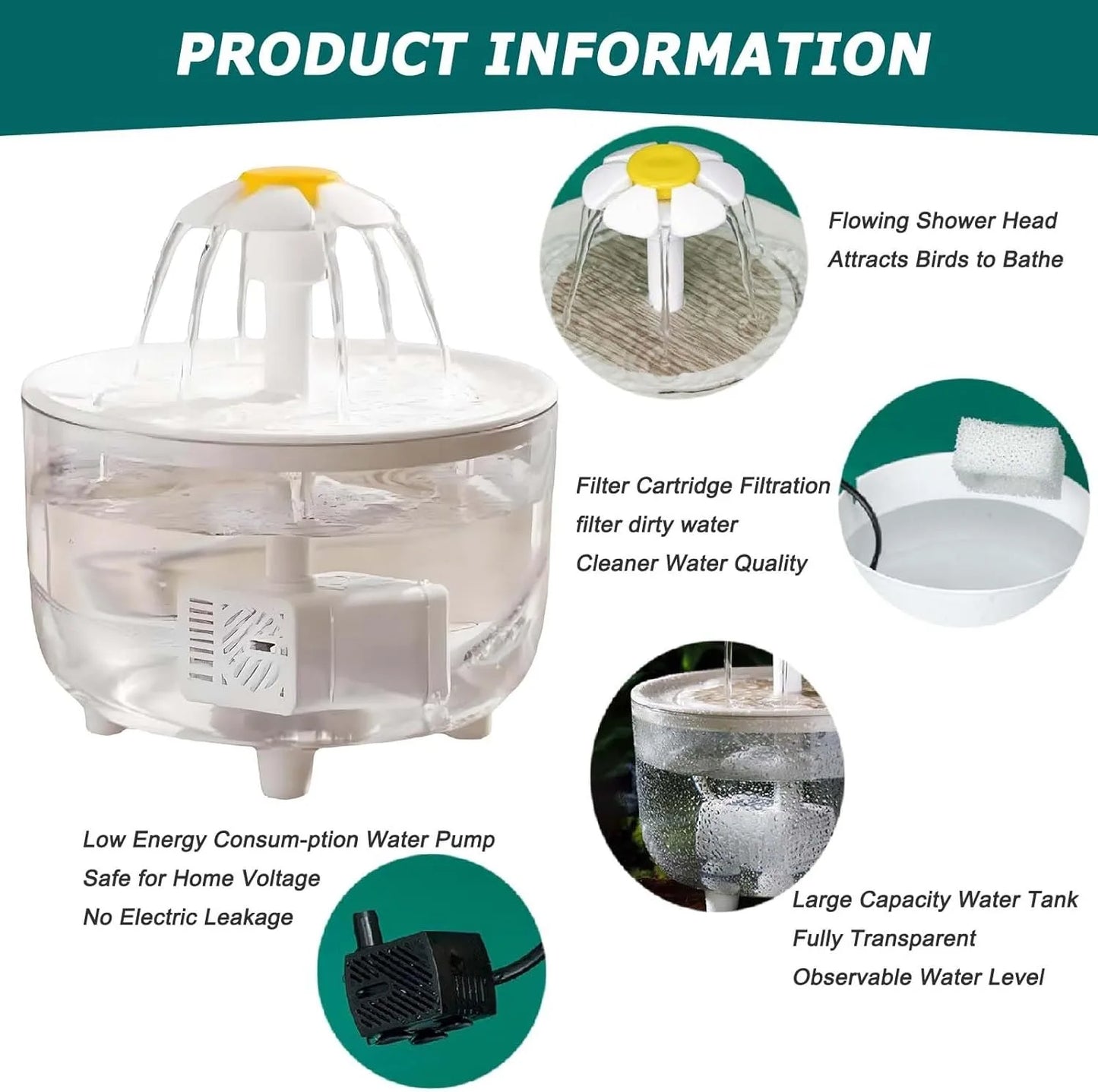 Automatic Pet Water Fountain for Cats and Dogs Large Capacity USB Powered