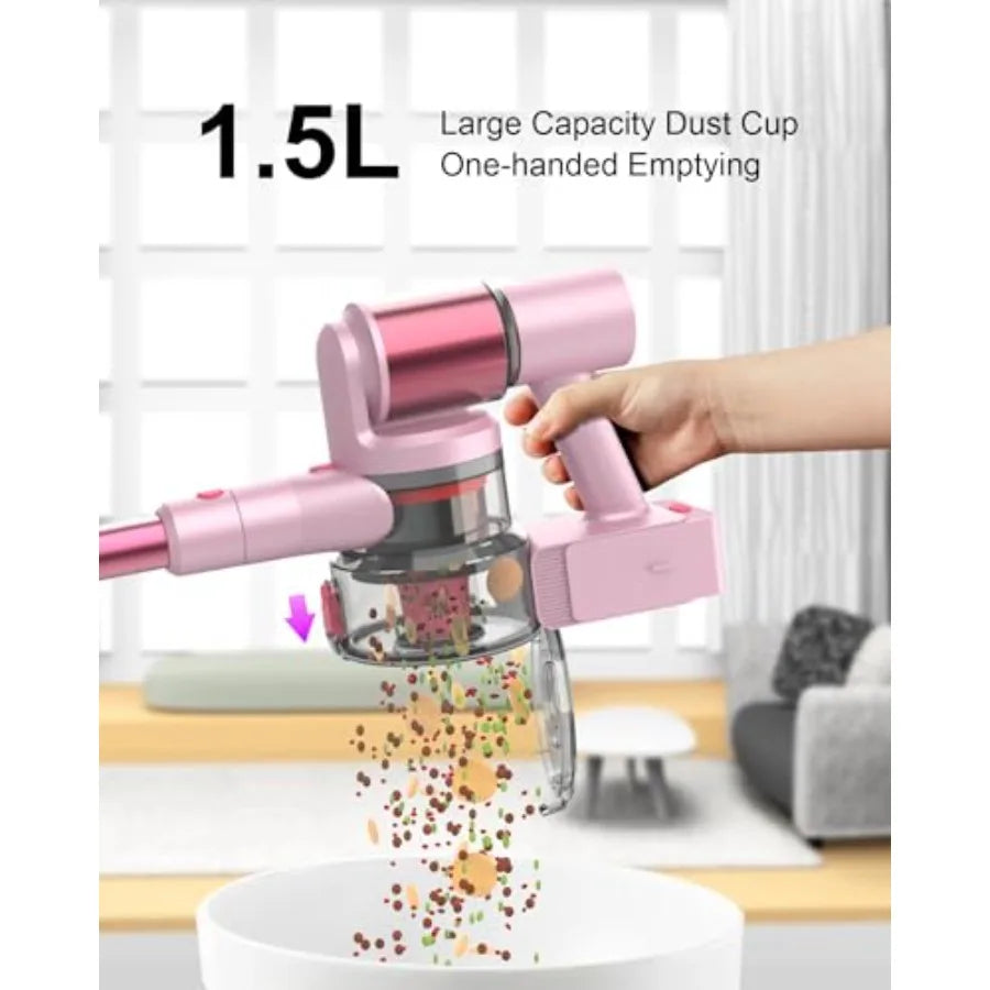 Pink Cordless Vacuum Cleaner 550W 45KPA Turbo Suction 60 Mins Runtime Self-Standing with LED Display Anti-Tangle Brush Stick Va