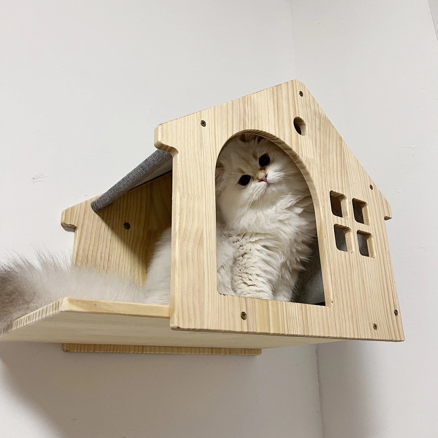 1pc Wall Mounted Cat Condo wooden Villa