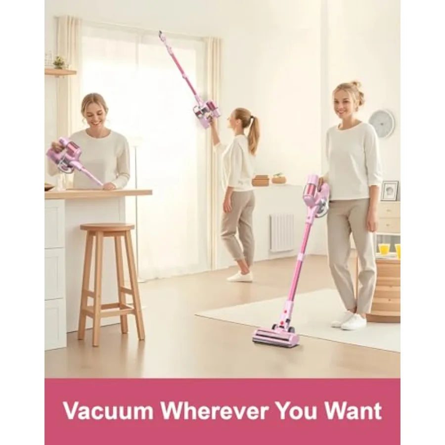 Pink Cordless Vacuum Cleaner 550W 45KPA Turbo Suction 60 Mins Runtime Self-Standing with LED Display Anti-Tangle Brush Stick Va
