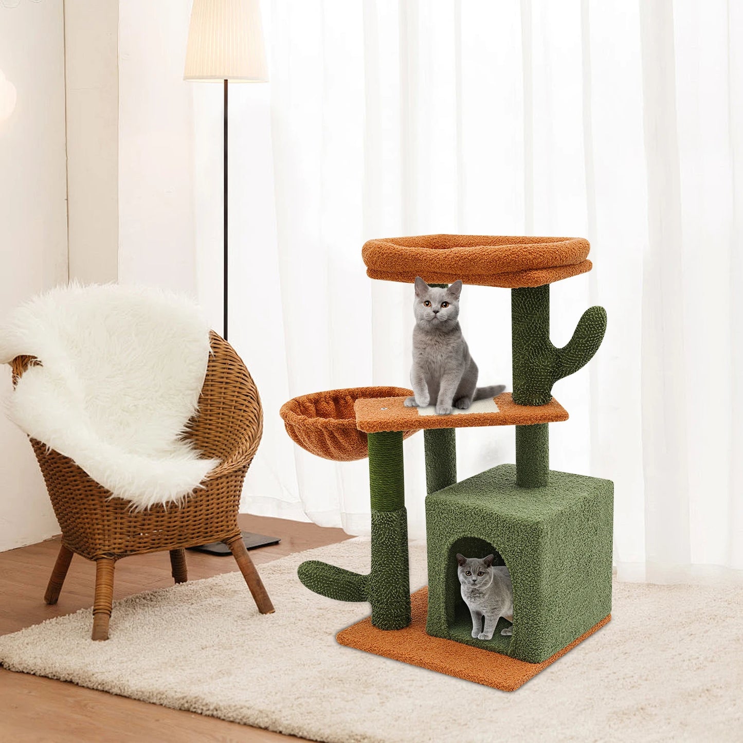 16.53*15.74*30.3in Cat Tree  Soft Condo, Cactus-Shape Cat Scratching Climbing Frame