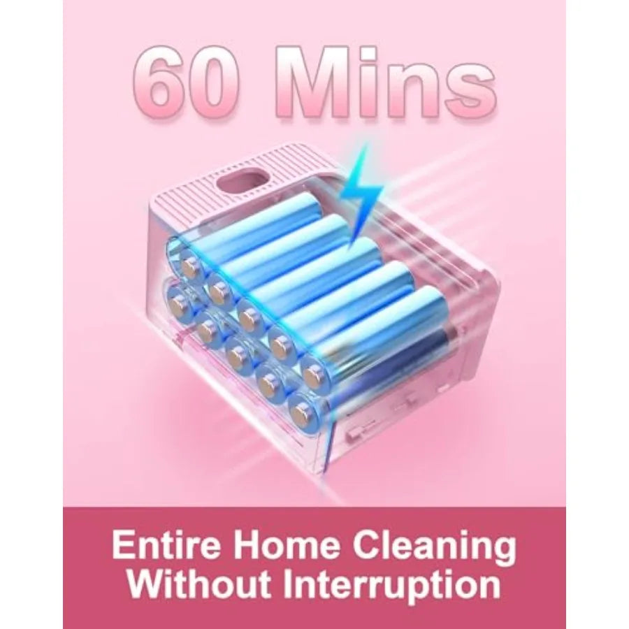 Pink Cordless Vacuum Cleaner 550W 45KPA Turbo Suction 60 Mins Runtime Self-Standing with LED Display Anti-Tangle Brush Stick Va
