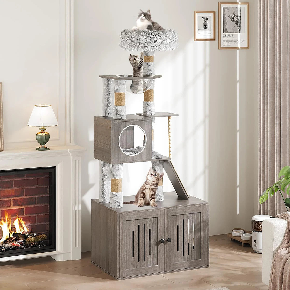 66.9'' Multi-Level Cat Tree Tower with Enclosed Litter Box – Cat Furniture for Indoor