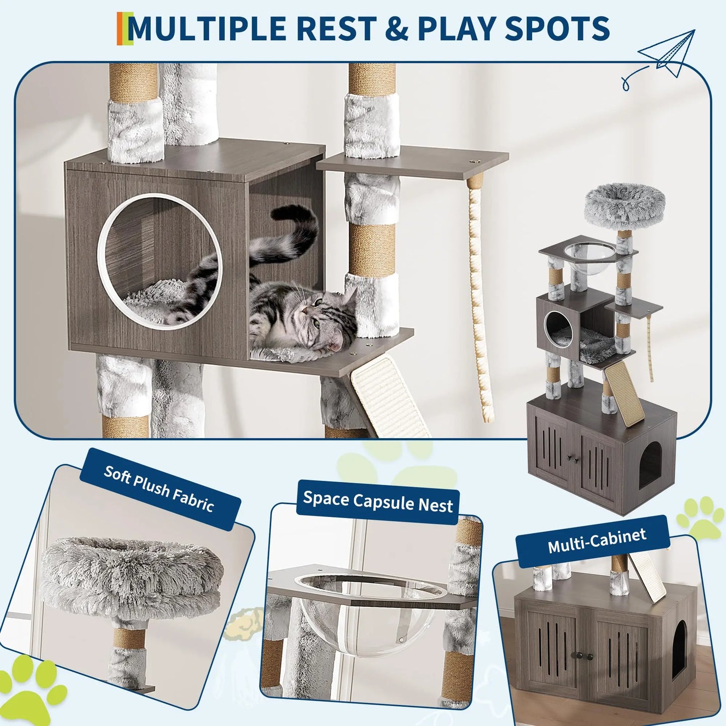 66.9'' Multi-Level Cat Tree Tower with Enclosed Litter Box – Cat Furniture for Indoor