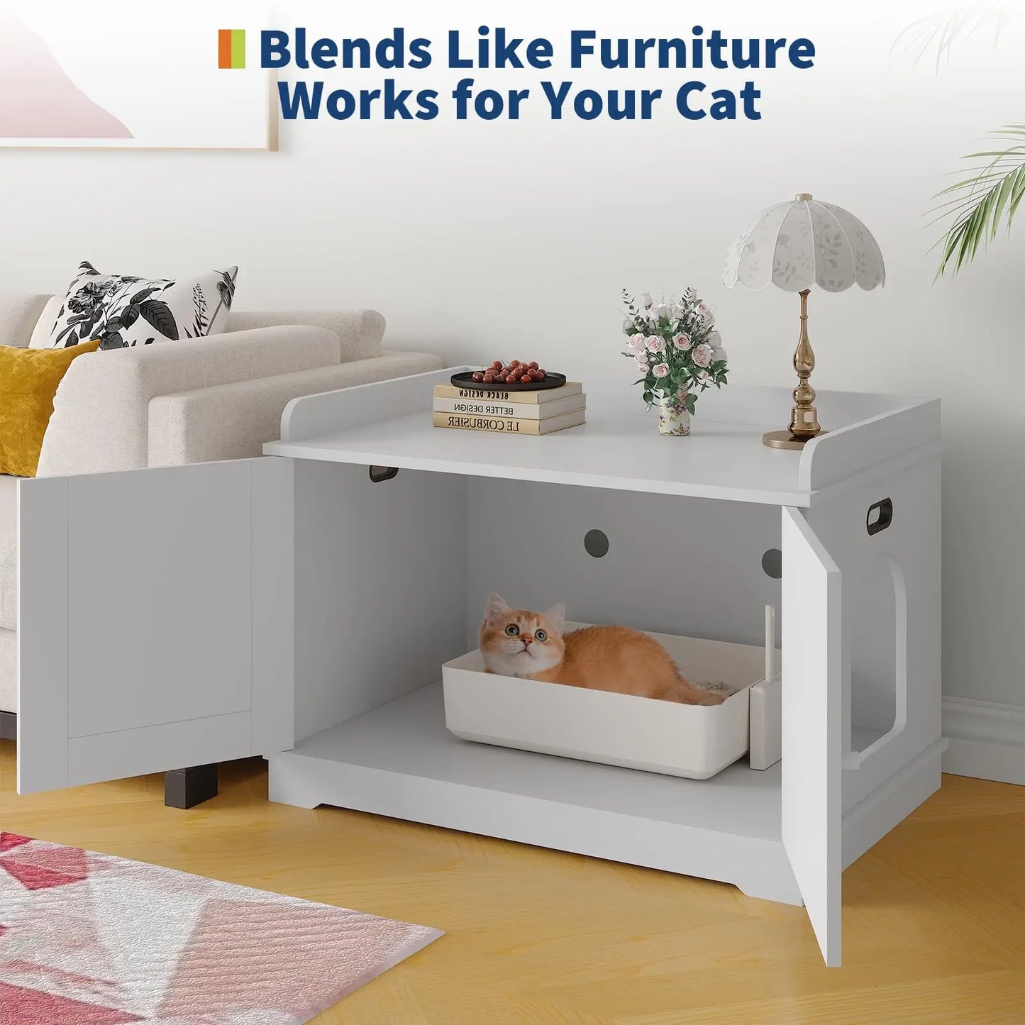 31.5 Inch Wooden Cat Litter Box Enclosure With Barn Door Ventilated