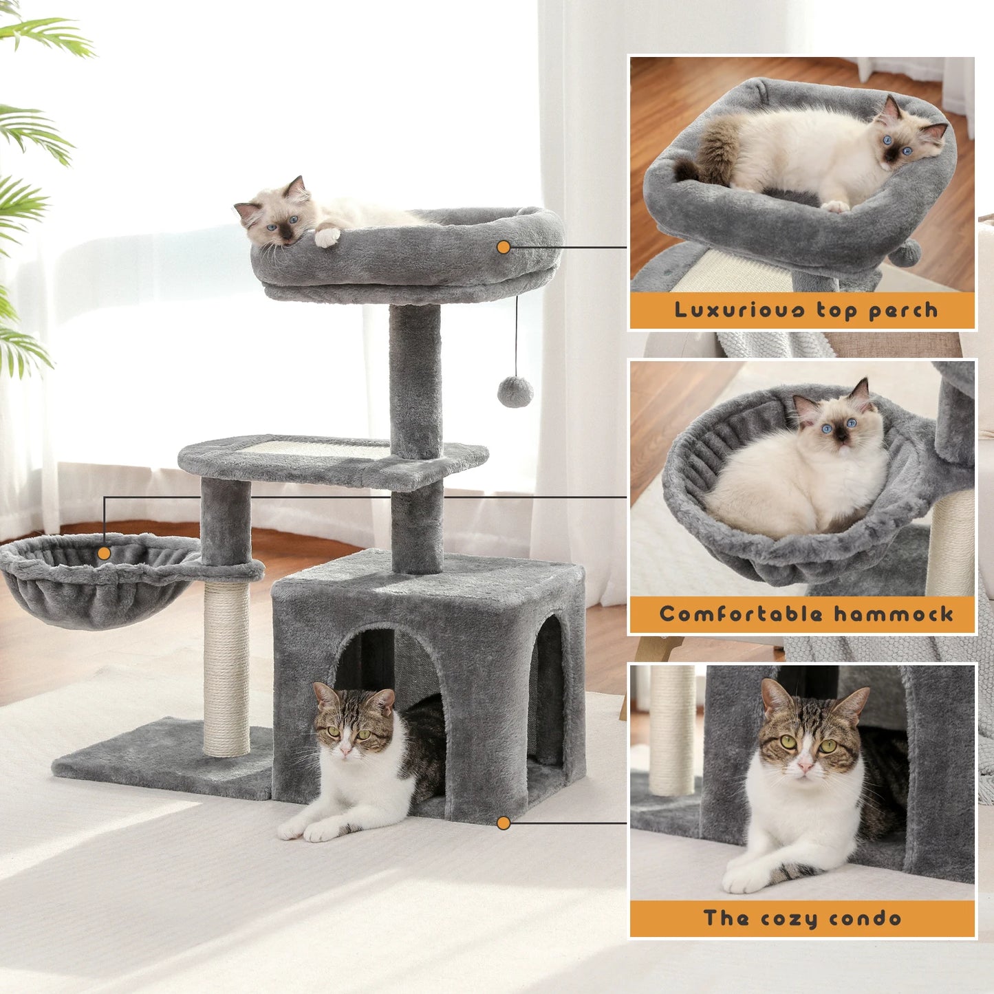 Plush Cat Tower with Large Cat Condo