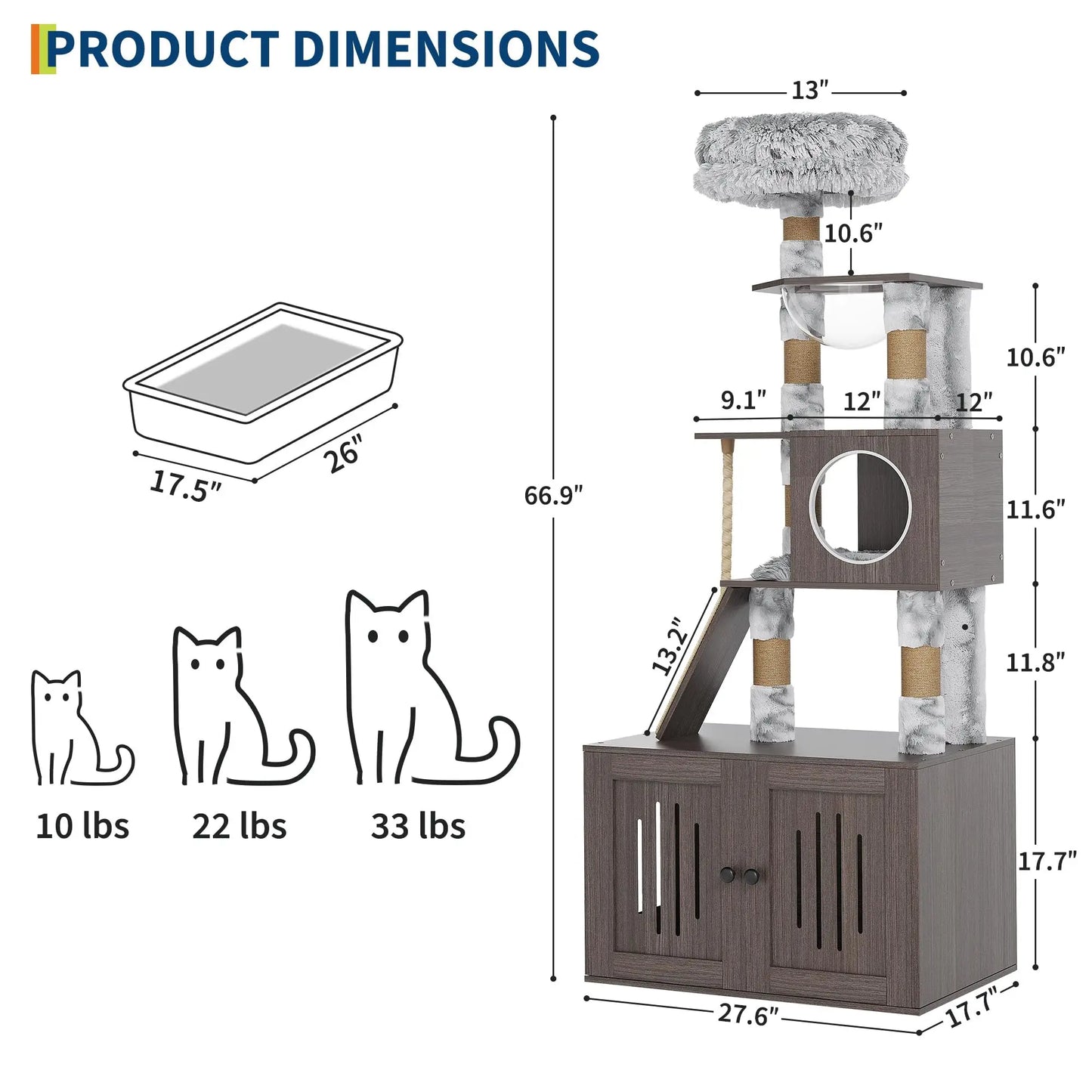 66.9'' Multi-Level Cat Tree Tower with Enclosed Litter Box – Cat Furniture for Indoor