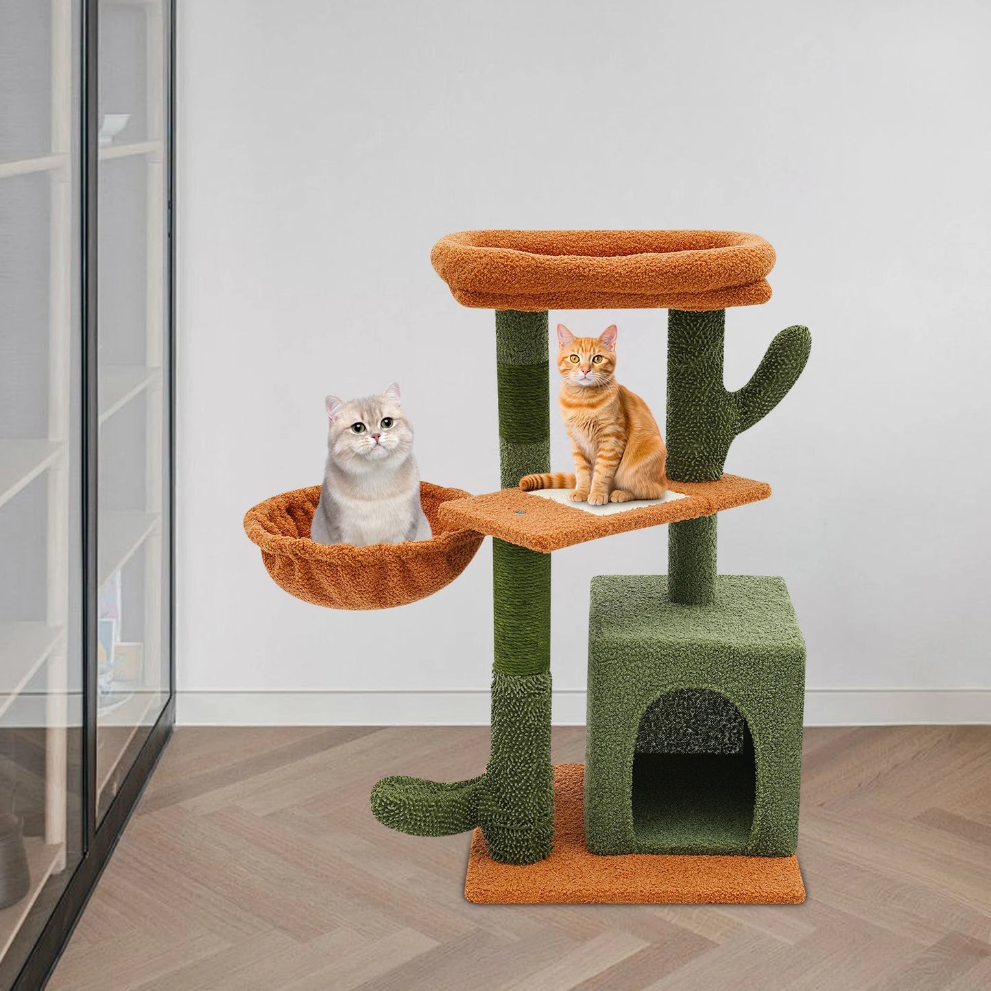 16.53*15.74*30.3in Cat Tree  Soft Condo, Cactus-Shape Cat Scratching Climbing Frame