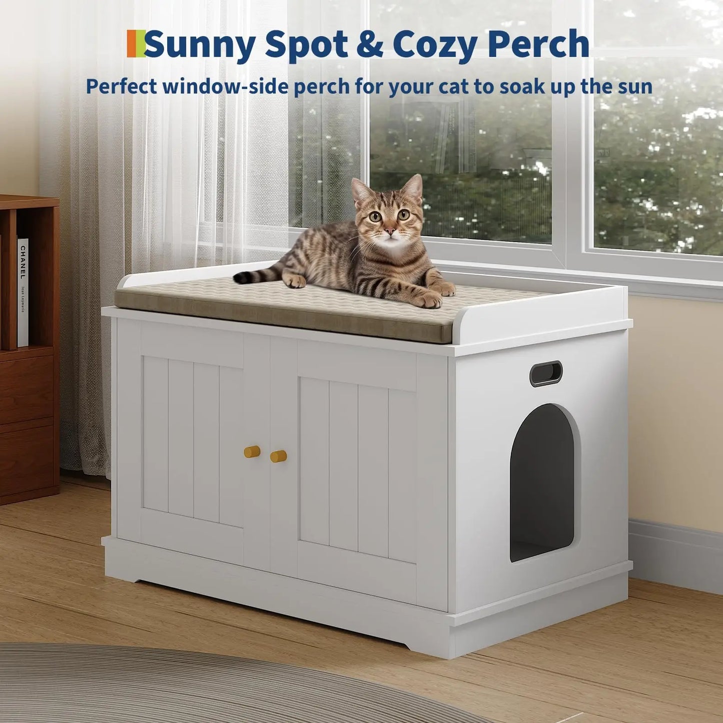 31.5 Inch Wooden Cat Litter Box Enclosure With Barn Door Ventilated