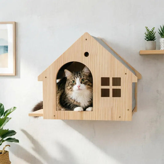1pc Wall Mounted Cat Condo wooden Villa